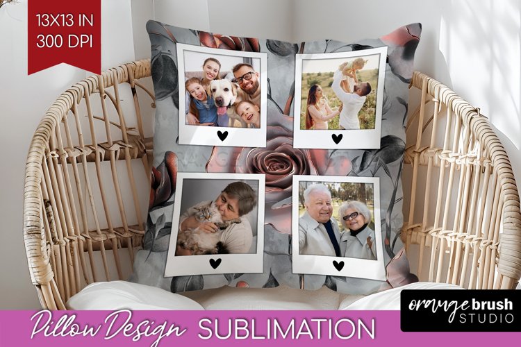 Rose Photo Pillow PNG - Floral Picture Frame Pillow Cover