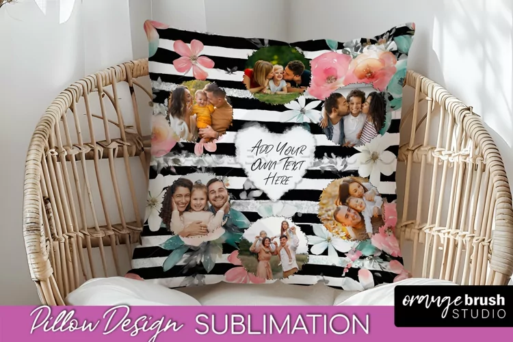 Family Photo Frame Pillow Sublimation - Floral Pillow Cover