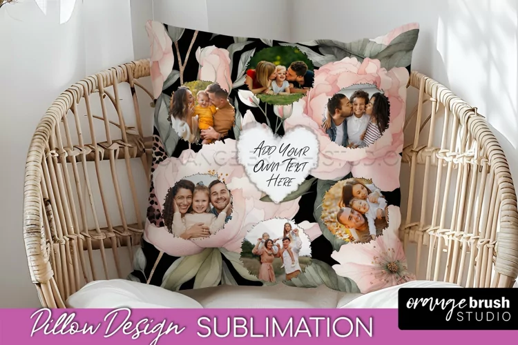 Family Photo Frame Pillow Sublimation - Floral Pillow Cover