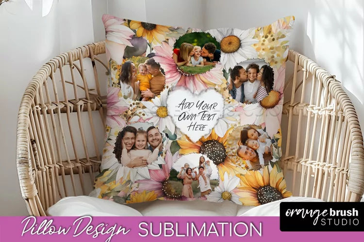 Family Photo Frame Pillow Sublimation - Floral Pillow Cover