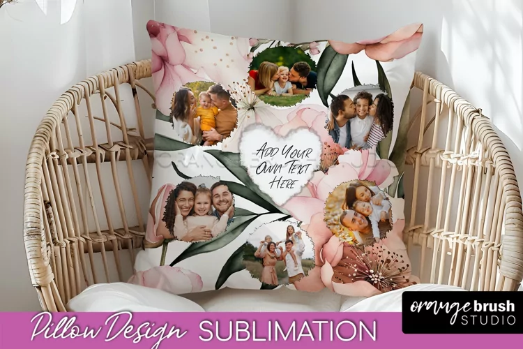 Family Photo Frame Pillow Sublimation - Floral Pillow Cover