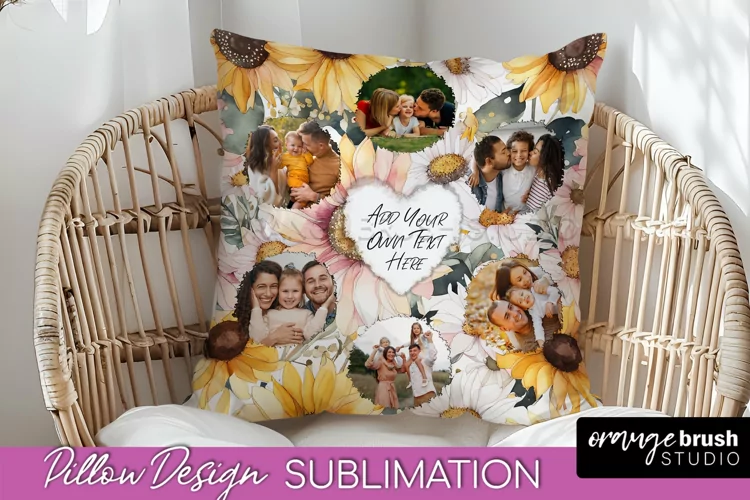 Family Photo Frame Pillow Sublimation - Floral Pillow Cover