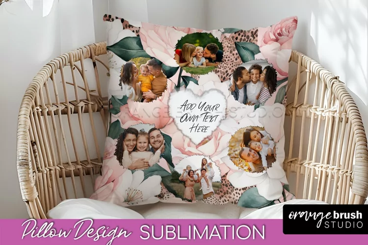 Family Photo Frame Pillow Sublimation - Floral Pillow Cover