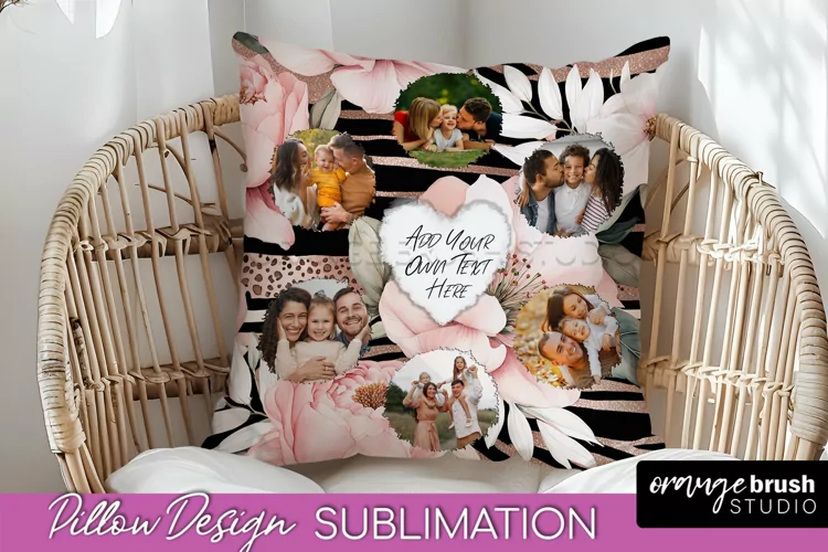 Family Photo Frame Pillow Sublimation - Floral Pillow Cover