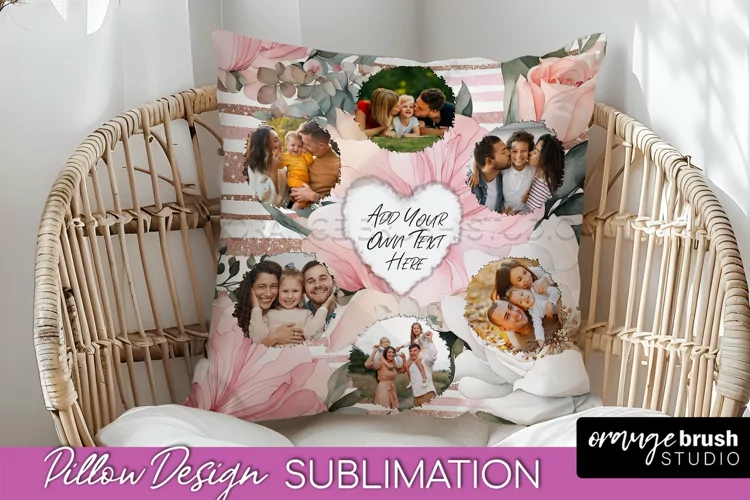 Family Photo Frame Pillow Sublimation - Floral Pillow Cover