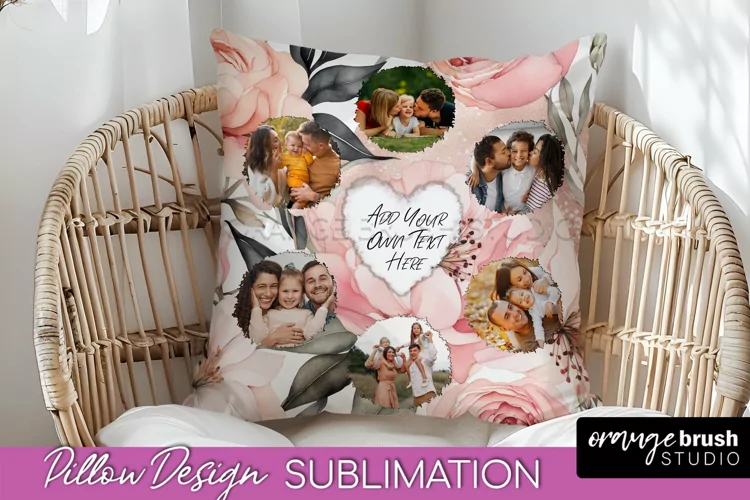 Family Photo Frame Pillow Sublimation - Floral Pillow Cover