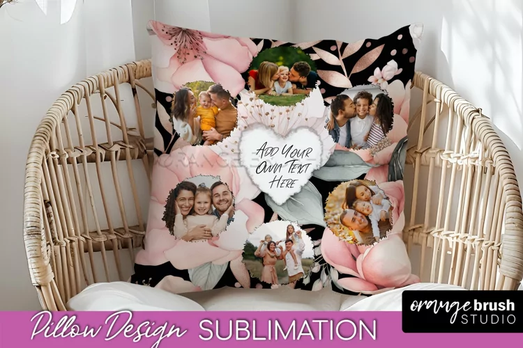 Family Photo Frame Pillow Sublimation - Floral Pillow Cover