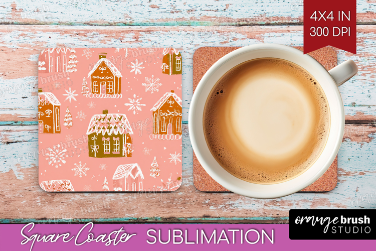 Pink Christmas Square Coaster - Coquette Xmas Coaster PNG