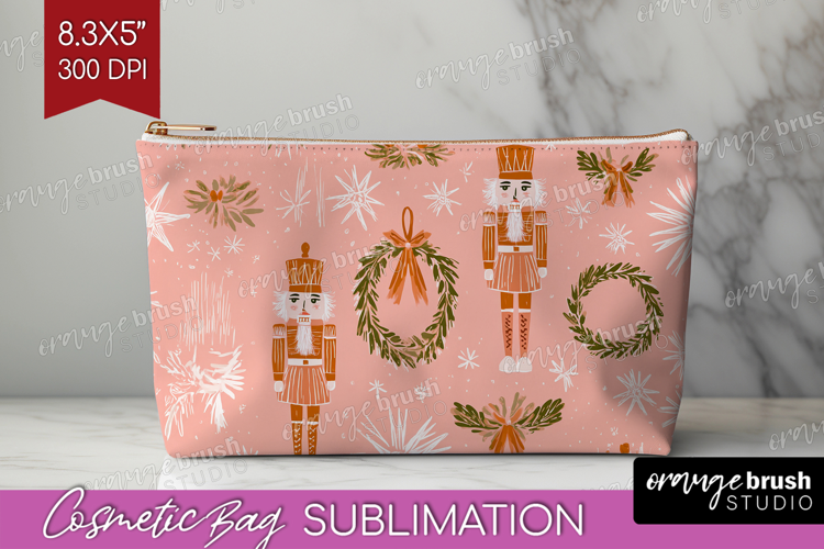 Pink Christmas Cosmetic Bag - Coquette Xmas Makeup Bag PNG
