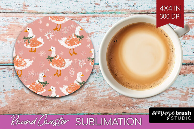 Pink Christmas Round Coaster - Coquette Xmas Coaster PNG example image 1