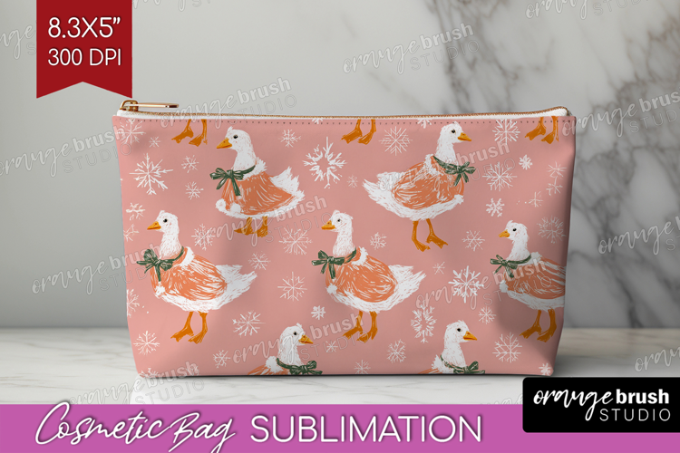 Pink Christmas Cosmetic Bag - Coquette Xmas Makeup Bag PNG