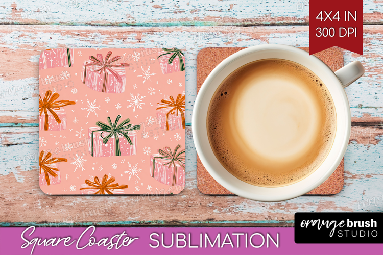 Pink Christmas Square Coaster - Coquette Xmas Coaster PNG