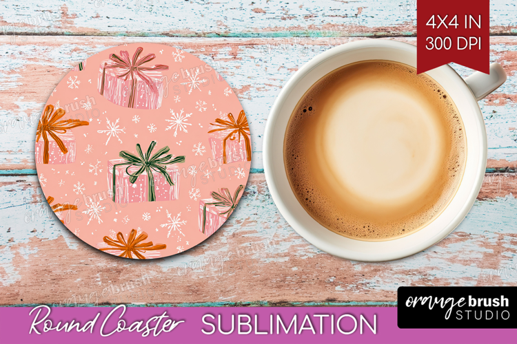 Pink Christmas Round Coaster - Coquette Xmas Coaster PNG
