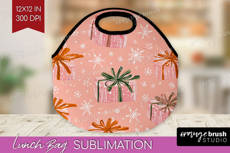 Pink Christmas Lunch Bag - Coquette Xmas Lunch Bug PNG