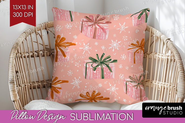 Pink Christmas Pillow Sublimation - Coquette Xmas Pillow PNG example image 1