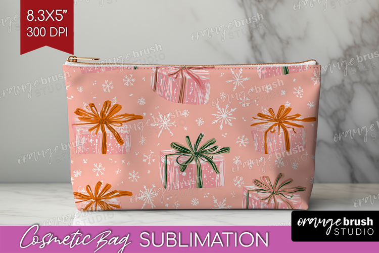 Pink Christmas Cosmetic Bag - Coquette Xmas Makeup Bag PNG