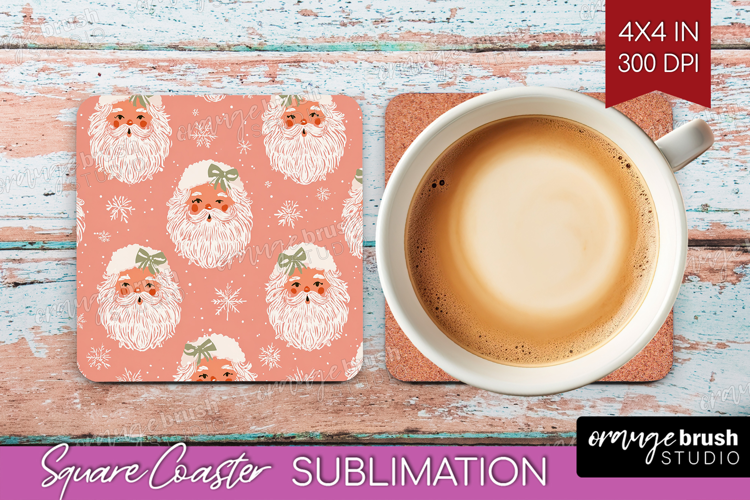 Pink Christmas Square Coaster - Coquette Xmas Coaster PNG