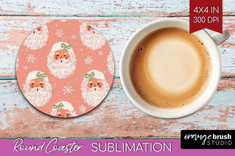 Pink Christmas Round Coaster - Coquette Xmas Coaster PNG