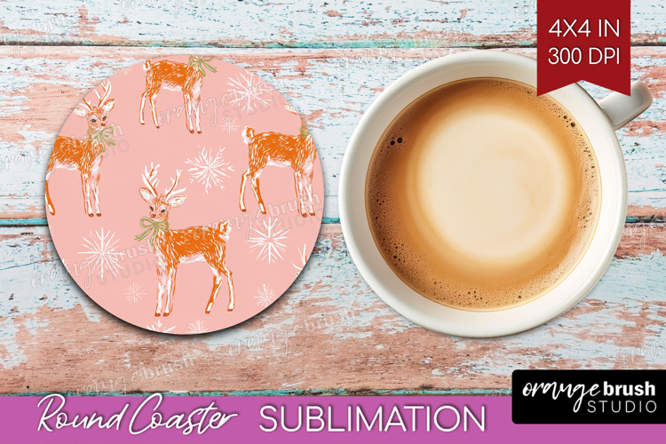 Pink Christmas Round Coaster - Coquette Xmas Coaster PNG