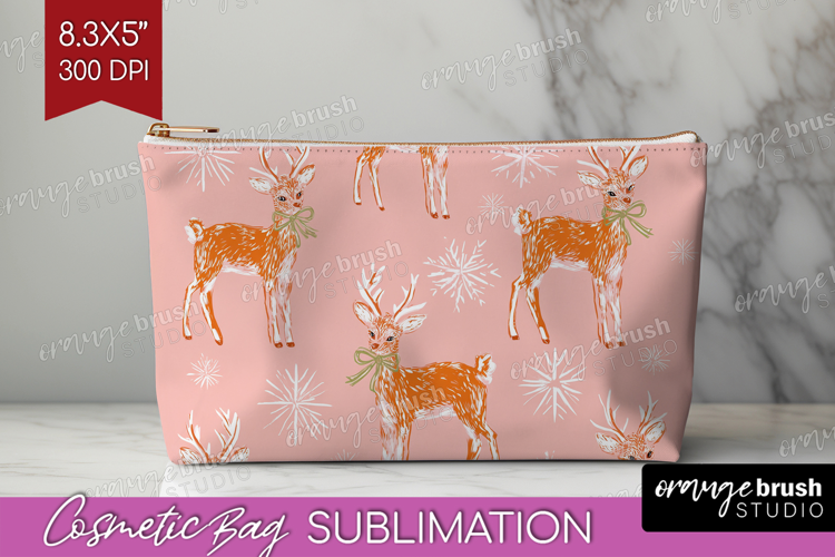 Pink Christmas Cosmetic Bag - Coquette Xmas Makeup Bag PNG