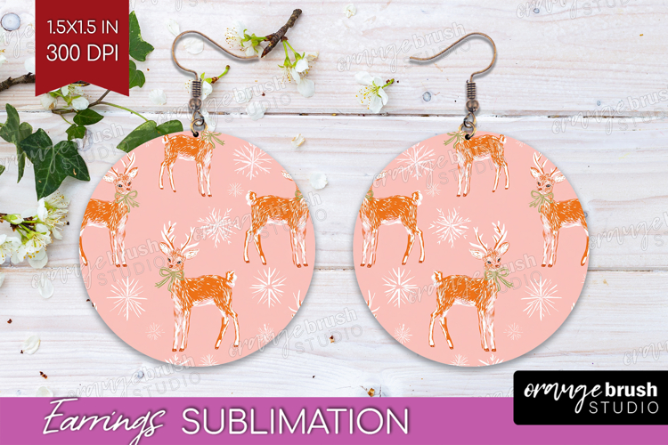 Pink Christmas Round Earrings - Coquette Xmas PNG