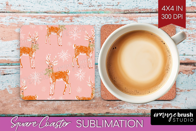 Pink Christmas Square Coaster - Coquette Xmas Coaster PNG