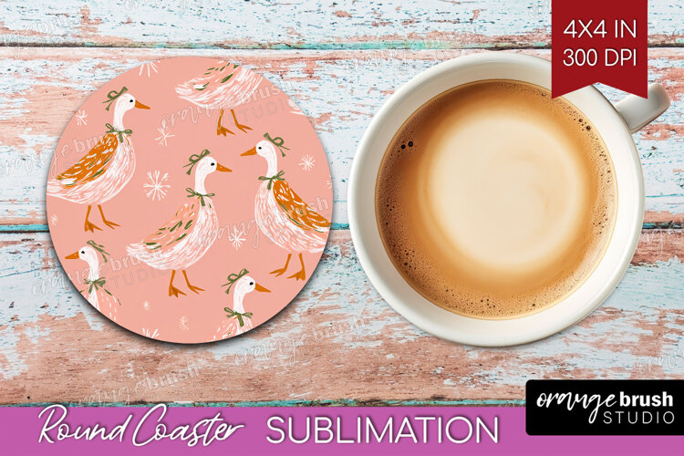Pink Christmas Round Coaster - Coquette Xmas Coaster PNG example image 1