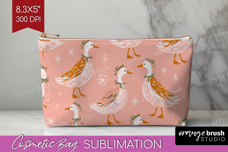 Pink Christmas Cosmetic Bag - Coquette Xmas Makeup Bag PNG