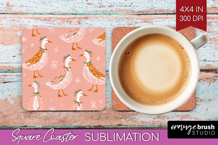 Pink Christmas Square Coaster - Coquette Xmas Coaster PNG