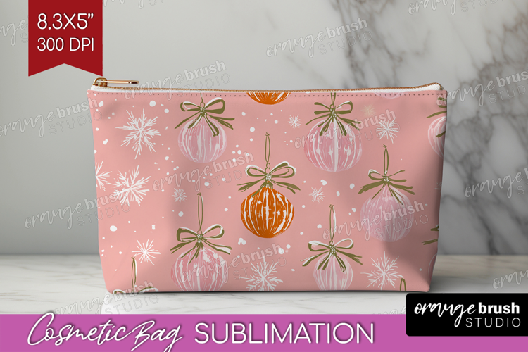 Pink Christmas Cosmetic Bag - Coquette Xmas Makeup Bag PNG