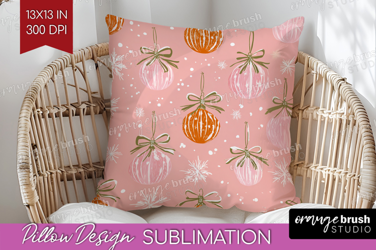 Pink Christmas Pillow Sublimation - Coquette Xmas Pillow PNG