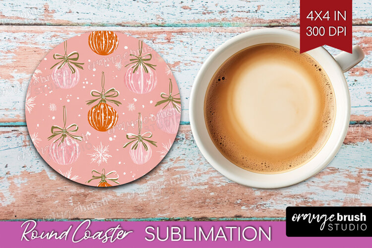 Pink Christmas Round Coaster - Coquette Xmas Coaster PNG example image 1