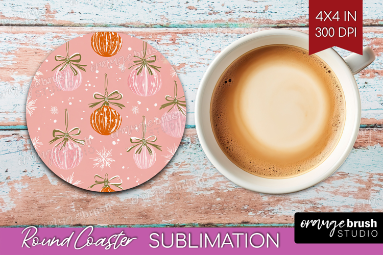 Pink Christmas Round Coaster - Coquette Xmas Coaster PNG