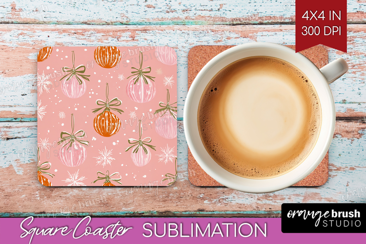 Pink Christmas Square Coaster - Coquette Xmas Coaster PNG