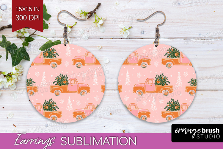 Pink Christmas Round Earrings - Coquette Xmas PNG