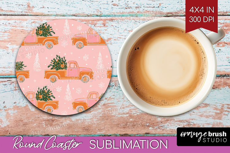 Pink Christmas Round Coaster - Coquette Xmas Coaster PNG