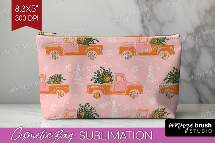 Pink Christmas Cosmetic Bag - Coquette Xmas Makeup Bag PNG