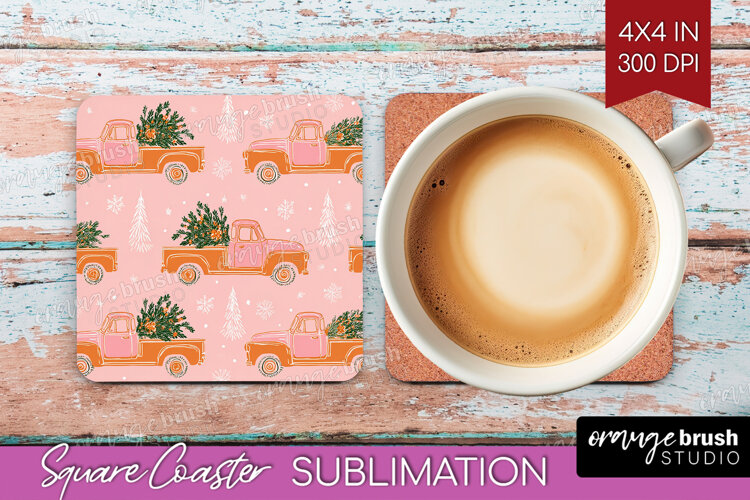 Pink Christmas Square Coaster - Coquette Xmas Coaster PNG example image 1