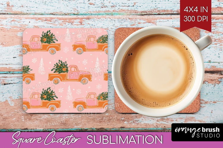 Pink Christmas Square Coaster - Coquette Xmas Coaster PNG