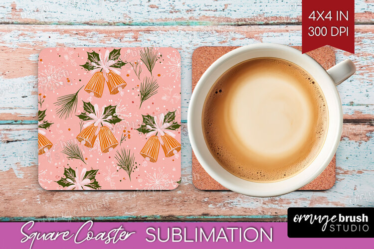Pink Christmas Square Coaster - Coquette Xmas Coaster PNG example image 1