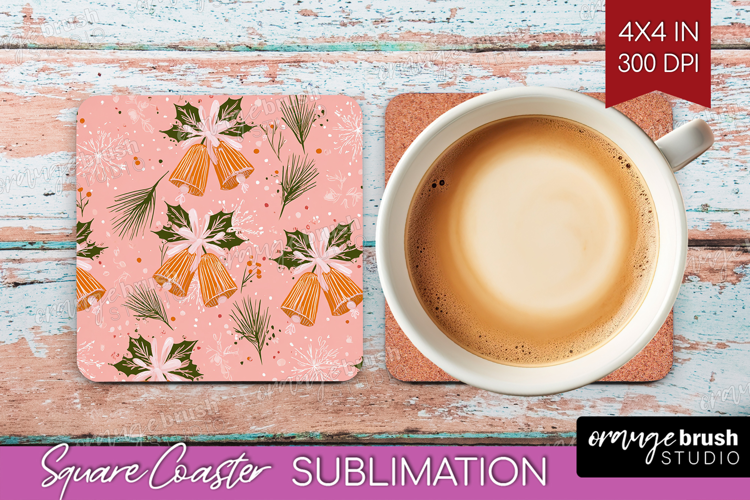 Pink Christmas Square Coaster - Coquette Xmas Coaster PNG