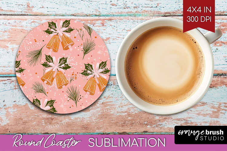 Pink Christmas Round Coaster - Coquette Xmas Coaster PNG
