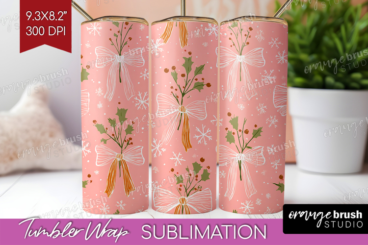 Pink Christmas Tumbler Wrap - Coquette Xmas Tumbler PNG