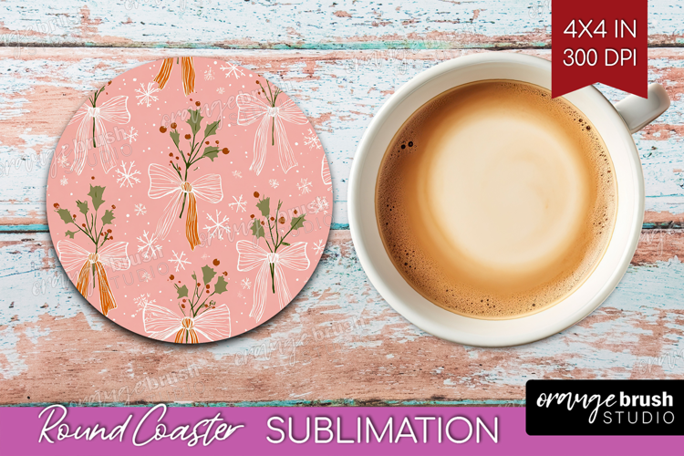 Pink Christmas Round Coaster - Coquette Xmas Coaster PNG