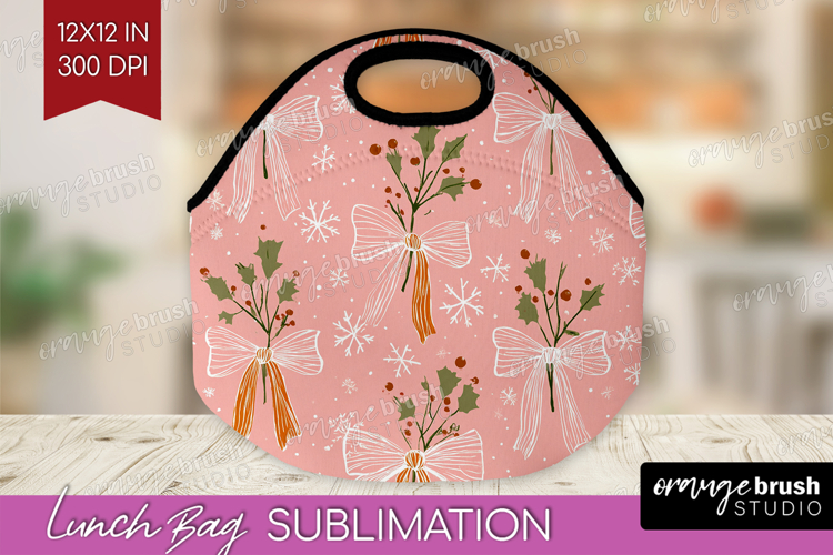 Pink Christmas Lunch Bag - Coquette Xmas Lunch Bug PNG
