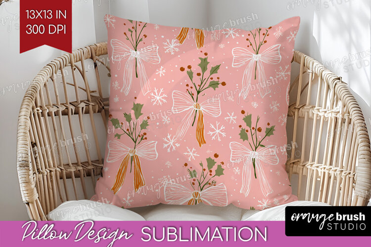 Pink Christmas Pillow Sublimation - Coquette Xmas Pillow PNG example image 1