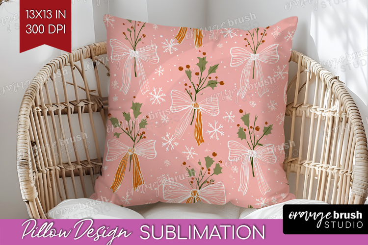 Pink Christmas Pillow Sublimation - Coquette Xmas Pillow PNG
