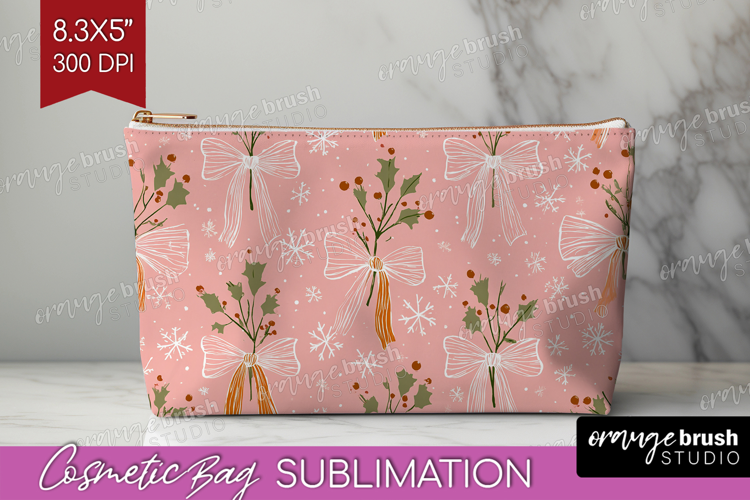 Pink Christmas Cosmetic Bag - Coquette Xmas Makeup Bag PNG