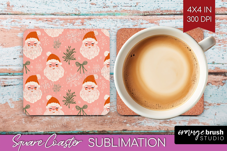 Pink Christmas Square Coaster - Coquette Xmas Coaster PNG