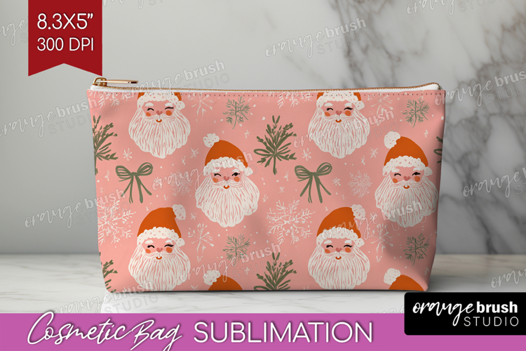 Pink Christmas Cosmetic Bag - Coquette Xmas Makeup Bag PNG